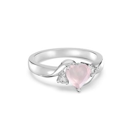 Shusukue Rose Quartz Ring 925 Sterling Silver Pink Quartz Promise Ring Heart Pink Crystal Ring Rose Quartz Jewelry Gifts for Women Size 7