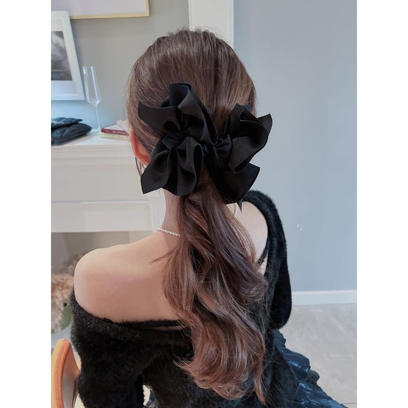 [Kai La Nalu] ネット バレッタ シニヨン おだんごバレッタ リボン ３Ｄ ブラックヘアアクセサリー