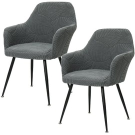 Betylifoy Chair Covers, Set of 2 Chair Covers with Armrest, Stretch Chair Cover, Removable Washable Chair Cover, Chair Covers for Dining Room, Restaurant, Office Chair (2, Dark Grey, Universal)