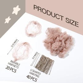 FANDAMEI Hair Net for Kids, Invisible Hair Nets 20PCS 30cm with 40PCS U Shaped Hair Pins, Hair Nets for Buns, Bun Hair Nets for Ballet Girls Hair Accessories Set for Women, Girls-Tan Brown
