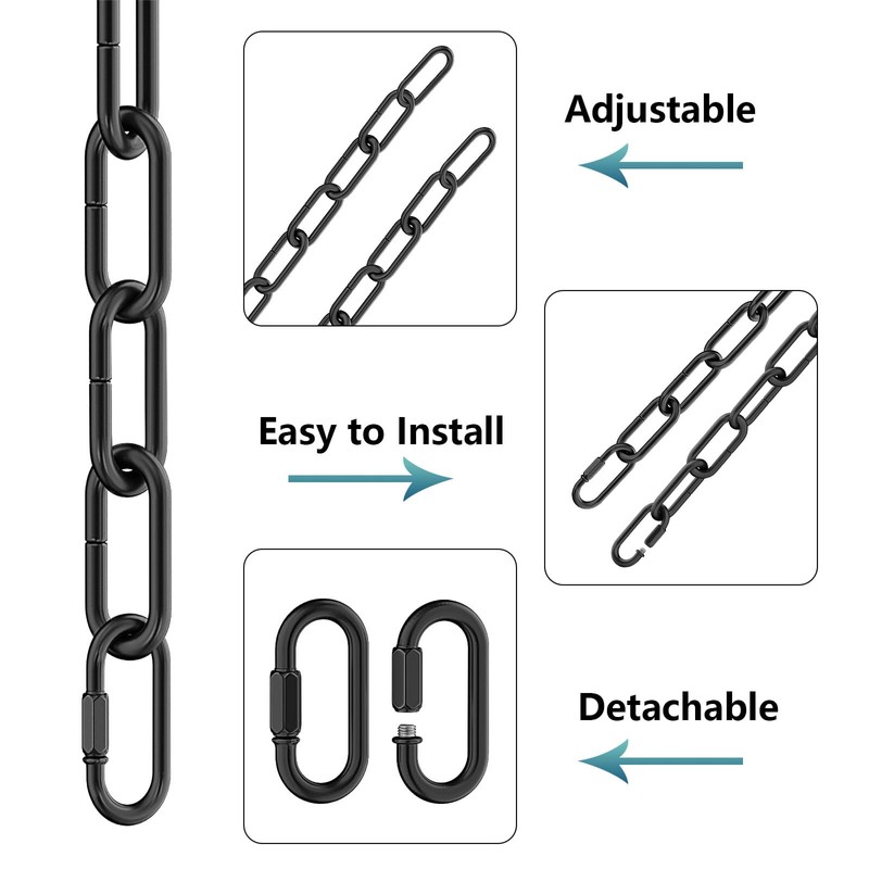 garini 6 Feet Industrial Black Light Fixture Chain, Adjustable Metal