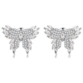 FOXNOV Silver Earrings for Women 925 sterling silver Post Hypoallergenic Cute Fashion 14K Real Gold Plated Lightweight Cubic Zirconia Stud Earrings, Crystal Butterfly, Cartilage Earrings for Women Trendy