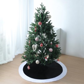 TWSANTAMAS Christmas Tree Skirt,48 Inch Black and White Plush Xmas Trees Decor, Indoor Festive Ornament, Holiday Tree Mat Decoration