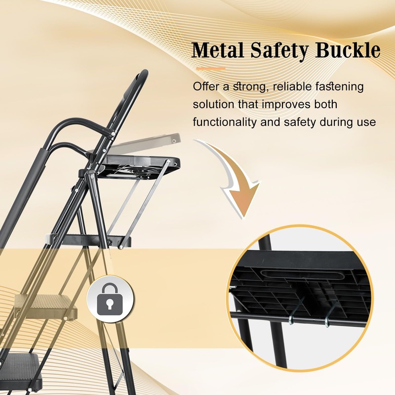 EASYBERG 5 Step Ladder with Safety Handrail, Heavy Duty Folding