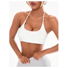 RoseSeek Women's Criss Cross Backless Halter Sports Bras Wireless Workout Yoga Bra Athletic Crop Tops White Large