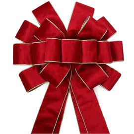 LaRibbons Large Christmas Tree Topper Bow,13 x 43 Inch Double Faced Velvet Red and Gold Tree Ribbon Topper Bow for Xmas Ornament Indoor Outdoor Decoration