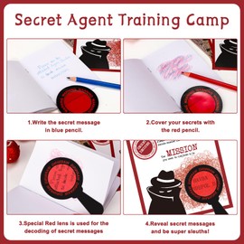 ReliThick 15 Set Detective Kit Secret Decoder Spy Kit Secret Spy Glass Decoder with Agent Training Camp Notepads Secret Mission Cards Pens Spy Birthday Party Favors Goodie Bags Prizes for Students
