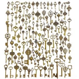 YINKE 120 PCS Antique Skeleton Key Charms DIY Golden Beauty Handmade Accessories Decoration Retro