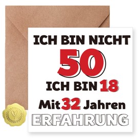 Sugeru 50th Birthday Card with Envelope - Ich Bin 18 and 32 Years of Experience | Funny 50th Birthday Greeting Cards for Woman & Man | Personalise Special Birthday Card for 50th Birthday (50 Years)