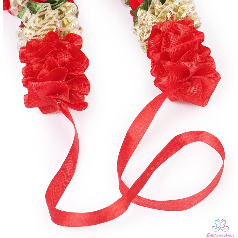 Estationeryhouse Handcrafted Two Artificial Flower Garlands, 24", Red and Gold