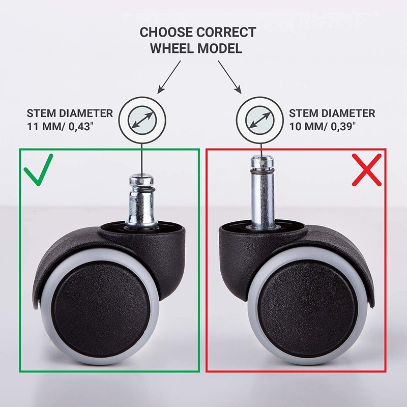 SKIR'CO Pack of 5 50 mm Rubber Chair Castors, Office