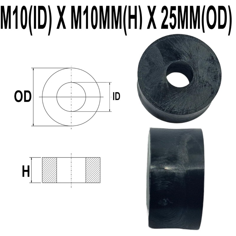M10 Black Nylon Wide Spacers Standoff Washers ID (internal Diameter)