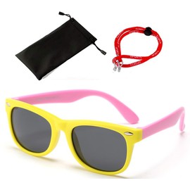 SMT Children's Sunglasses, Kids Sunglasses, Rubber Frame, Polarized Lenses, UV Protection, 3-Piece Set, Yellow x Pink
