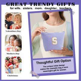 Fohufo Initial Travel Toiletry Bag for Women - Travel Essentials, Travel Makeup Bag Cosmetic Make up Bag Birthday Gifts for Women, Blue Letter R