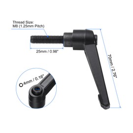 sourcing map 4pcs Clamping Lever Handles, M8 x 25mm Black Oxide Carbon Steel Threaded Male Stud, Adjustable Handles Locking Quick Release Ratchet Push Button Bolt Knobs, Black