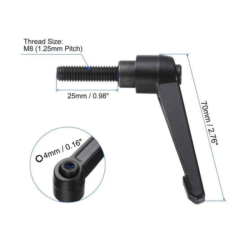 sourcing map 4pcs Clamping Lever Handles, M8 x 25mm Black