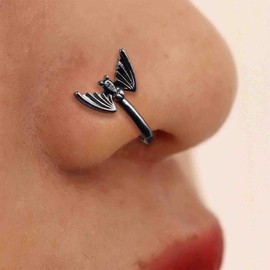 Iaceble Bohemia Black Bat Nose Ring U Shape Clip On Nose Cuff Bat Wing Nose Stud Faux Nose Septum Ring Black Bendable Nose Ring Body Nose Ring Jewelry for Women