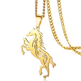 VASSAGO Horse Necklace for Women Men Stainless Steel Horse Pendant Necklace Animal Jewelry Horse Lover Gifts (gold)