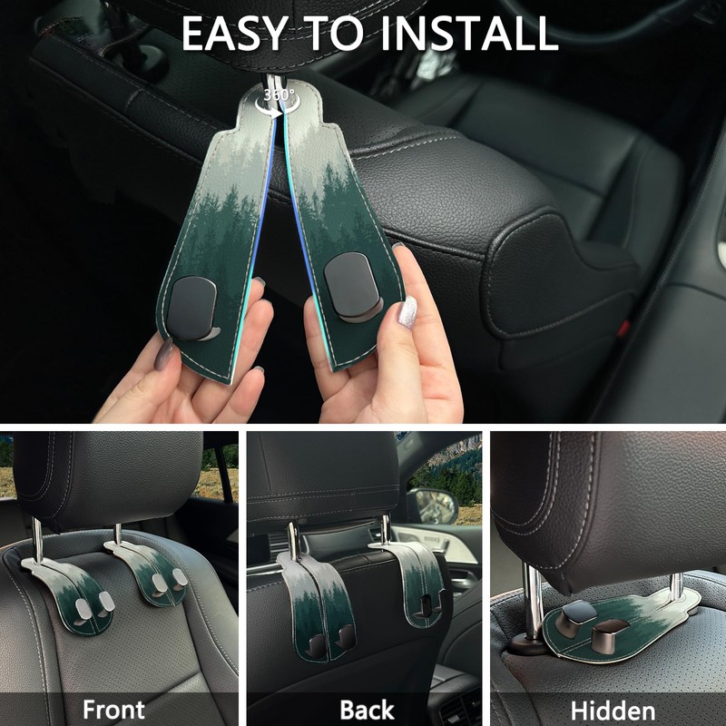 Blusabaca 2PCS Car Seat Back Storage Headrest Hooks, Forest Trees