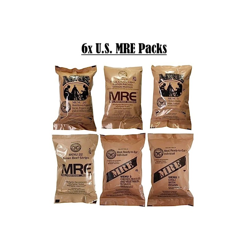 American MRE (Meals-Ready-To-Eat) 6 Packs Mixed Genuine U.S. Military