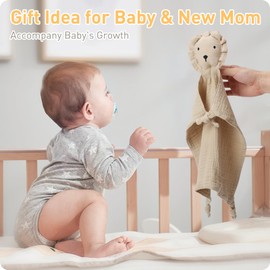 Knirose Newborn Baby Loveys Security Blanket Muslin Soft & Breathable,Organic Cotton Lion Lovies for Baby New Born Boy Girl Unisex Baby Unique Neutral Gifts for Babies Newborn Toddler