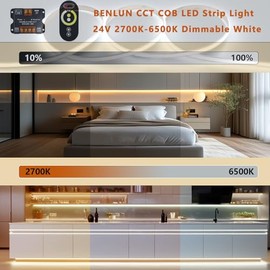 BENLUN Tira LED COB CCT 24V 20 Metros (10 Metros x 2), 2700K-6500K Regulable Blanco Luces LED de Interior, 10W/M CRI 93 Luz LED Adhesiva con Mando y Alimentación para Habitacion Decoración