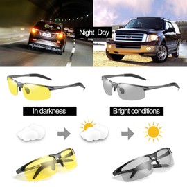 IGNAEF Polarized Photochromic Day & Night Driving Sunglasses for Men Women Anti Glare Wrap Metal Sports Glasses CIF8177
