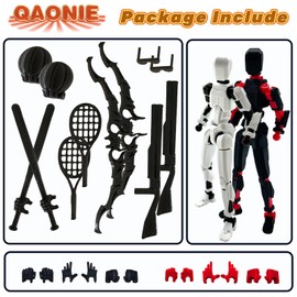QAONIE (Assembly Completed) 3D Printed Figure 5.54-inch Dummy13 with Weapon Expansion Set and Bracket, Full Body Mechanical Movable Toy, Desk Decoration. (White+Black)