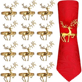 Pack of 12 Napkin Rings Christmas, 4 cm Reindeer Napkin Holder, Piece Set of Christmas Reindeer Napkin Rings Gold, Reindeer Napkin Clasp for Christmas