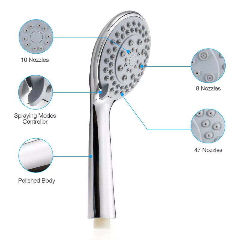 Premiumwire High Pressure Shower Head 5 Settings Handheld Shower Heads