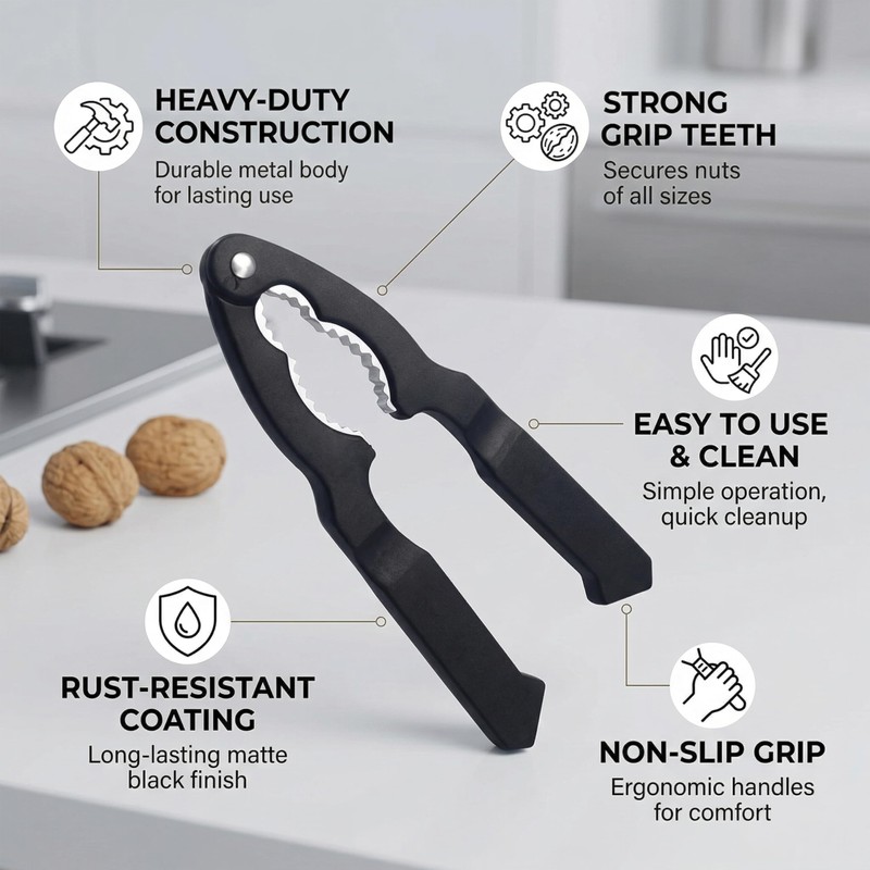 Walnut Cracker Tool with Ergonomic High-Leverage Handles | Professional Zinc