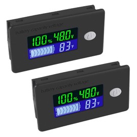 UMLIFE 2PCS 48v Battery Meter, 10-100v Marine RV Battery Capacity Volt Monitor 12v 24v, Lithium Battery Voltage Fahrenheit Temp Indicator Gauge