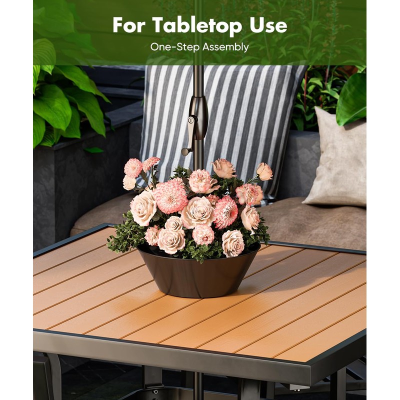 Koutemie 2-in-1 Umbrella Planter for Patio Table & Pole, Half