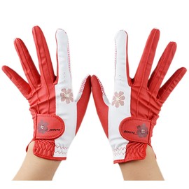PREMINNO Golf Gloves Women's Two-Handed Fit, Durable, Design (21 (17.5 cm-18.0 cm), Red)