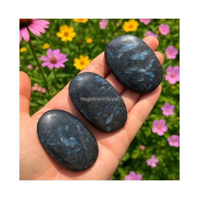 1pcs Arfvedsonite Palmstone Worry Stone Healing Crystal Meditation Reiki Gifts