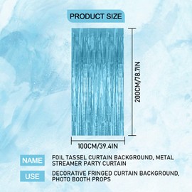 Tinsel Foil Fringe 5 Pack Tinsel Backdrop Glitter Curtains Wedding 3.28ft X 6.56ft Metallic Tinsel for Wedding Birthday Engagement Bridal Shower Bachelorette Holiday Celebration（Light Blue）