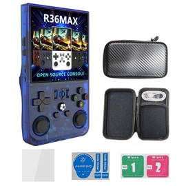 R36 max Handheld Game Console, Creative Games, USBRechargeable,14+Age Group, Non-Wireless, PolymerBattery, Portable Gaming Device-Black/White/Purple - Color: Blue, Storage Capacity: 64G