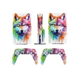 AoHanan Sticker for 5 Slim Disc Skin Tie Dye Colorful Howl Wolf Skin Console Controller Accessories Cover Skins Anime Vinyl Cover Sticker Full Set Only for 5 Slim Disk Edition