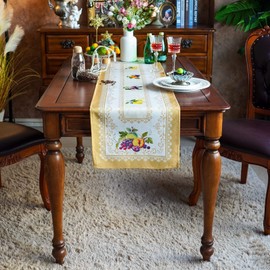 SUTAVIA Yellow Lemon Table Runner Fruit Decor White Lace Farmhouse Table Runners for Rectangle Table Waterproof Decoration for Home Picnic Kitchen Dining Room Holiday Party Outdoor(Yellow, 14"x60")