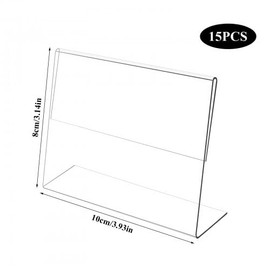 Acrylic Label Holder, Pack of 15 Label Holders 10 x 8 cm, Price Tags Stand, Table Stand, Roof Shape, Slanted Business Card Display, Mini Sign Display, Name Card Holder, Transparent