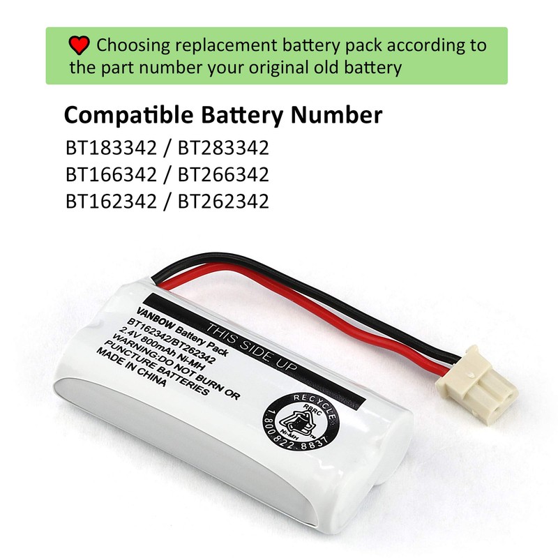 VANBOW Battery BT162342 / BT262342 BT183342/BT283342 BT166342/BT266342 2.4v 800Mah Battery