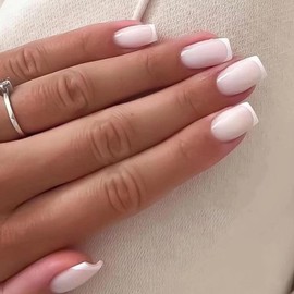 Pack of 24 False Nails, Short Square, French Pure Colour Nails for Sticking, Acrylic False Nails, Press on Nails, Square Full Cover White Fingernails, Fake Nails for Women and Girls