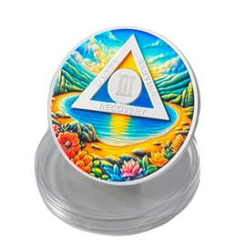 deDecoml 3 Year Sobriety Coin - Lake Triangle Medallions and Sobriety Chips with Transparent Shell - Ideal Alcoholics Anonymous Sobriety Gifts for Men & Women Celebrating Recovery and Serenity