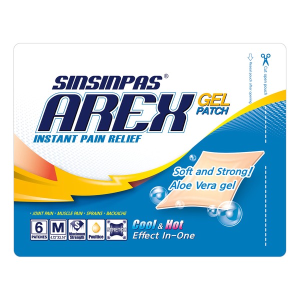 SINSINPAS AREX Cool & Hot Dual Effect Pain Relieving Gel Patch 1 Pack (6 Patches Total), for Sensitive Skin