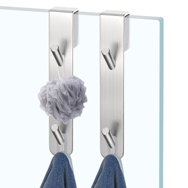 SUXLINA Stainless Steel Shower Door Hooks (2-Pack) - Heavy Duty Bathroom Towel Hooks for Frameless Glass Showers, No Drill Hanging Hooks for Robes, Towels, Loofahs - Rustproof & Easy Install
