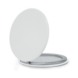 MLLXX Compact Mirror for Purse, PU Leather Round Shell, Double-Sided 1X/2X Magnifying, Portable Travel Makeup Mirror, Small Pocket Mirror, 1 Pack, White