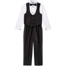 Van Heusen Boys' Big 4-Piece Formal Suit Set, Vest, Pants, Collared Dress Shirt, and Tie, Tuxedo, 8