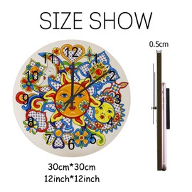 CHIGUA 12 Inch Large Wooden Wall Clock Battery Operated Silent Sweep Non Ticking Hanging Clock for Kitchen Classroom Bedroom Living Room Decor Mexican Talavera Ornamant Cute Sun Moon Face