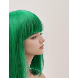 Prettyland Event C733 Women's Bob Straight Fringe Wig Medium Length Short Straight Heat Resistant Wig for Show Fancy Dress Green