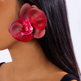 Wendalern Bohemian Flower Stud Earrings Big Butterfly Orchid Flower Earrings Large Flower Statement Earrings Artificial Floral Petal Earrings Exaggerated 3D Hawaii Flower Earrings Jewelry for Women